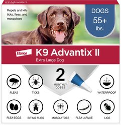 K9 Advantix II Flea & Tick Spot Treatment, over 55-lbs, 2 Doses (2-mos. supply) + Pet Protect Fast Acting Calming Supplement for Dogs, 60 count slide 2 of 8