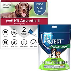 K9 Advantix II Flea & Tick Spot Treatment for Dogs, over 55-lbs + Pet Protect Allergy & Immune+ Supplement, 60 count