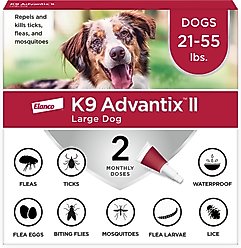 K9 Advantix II Flea & Tick Spot Treatment, 21-55 lbs, 2 Doses (2-mos. supply) + Pet Protect Fast Acting Calming Supplement for Dogs, 60 count slide 2 of 8