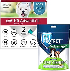 K9 Advantix II Flea & Tick Spot Treatment for Dogs, 11-20 lbs + Pet Protect Allergy & Immune+ Supplement, 60 count