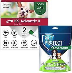 K9 Advantix II Flea & Tick Spot Treatment for Dogs, 4-10 lbs + Pet Protect Allergy & Immune+ Supplement, 60 count