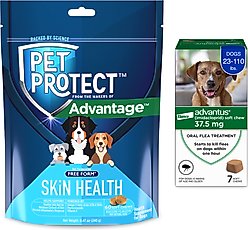 Advantus Flea Oral Treatment for Dogs, 23-110 lbs, 7 count + Pet Protect Skin Health Supplement, 60 count