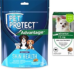 Advantus Flea Oral Treatment for Dogs, 4-22 lbs, 7 count + Pet Protect Skin Health Supplement, 60 count
