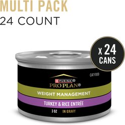 Purina Pro Plan Weight Management Turkey & Rice Entree in Gravy Wet Cat Food, 3-oz can, case of 24 slide 2 of 9