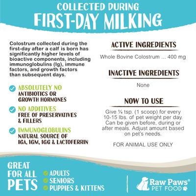 Show full view: Raw Paws Bovine Colostrum Supplement Powder for Dogs & Cats, 5-oz slide 4 of 9