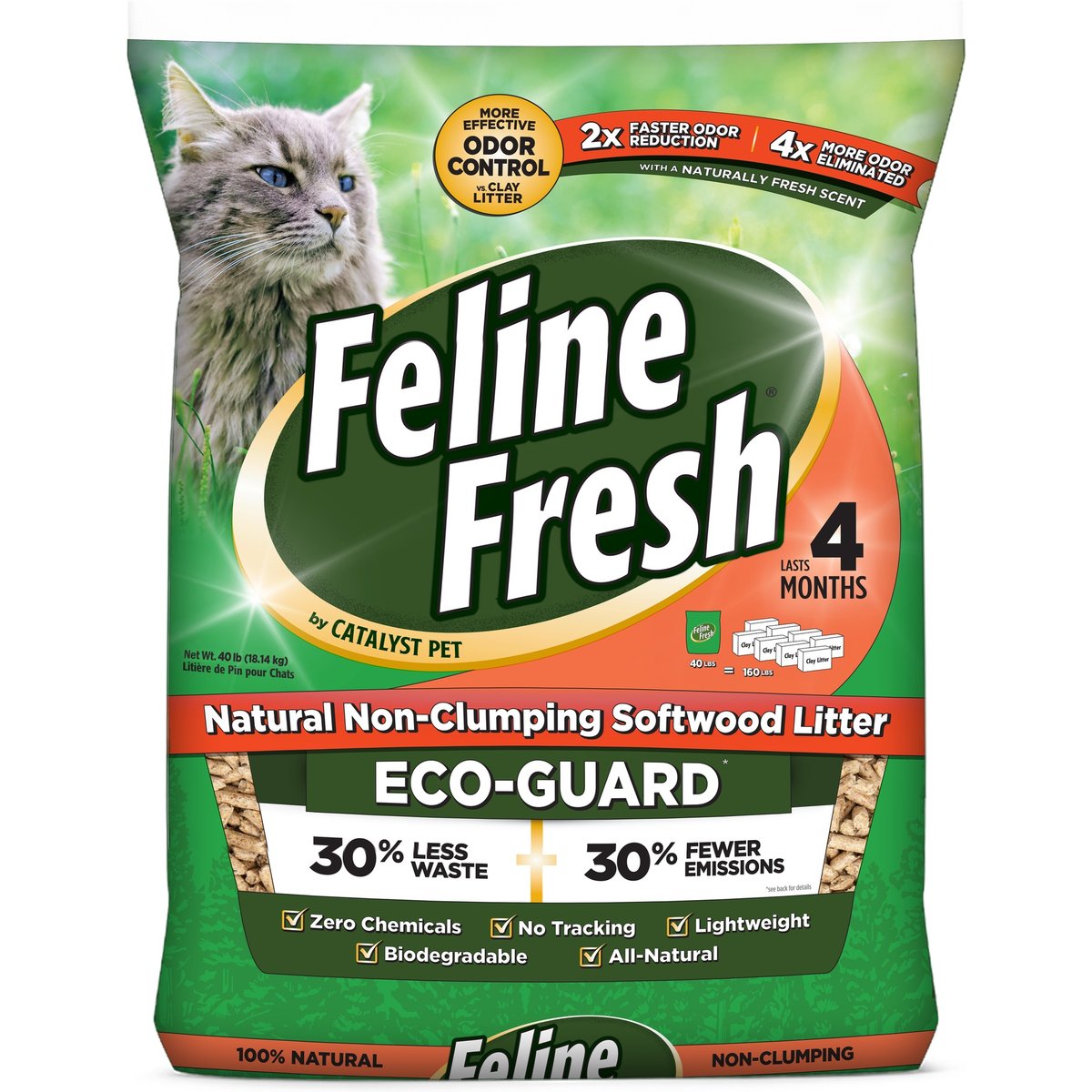 Feline Fresh Pine Pellet Unscented Natural Low-Dust Non-Clumping Wood Cat Litter, 40-lb bag