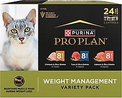 Purina Pro Plan Weight Management Variety Pack Entrees in Gravy Wet Cat Food, 3-oz can, case of 24
