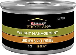 Purina Pro Plan Weight Management Chicken & Rice Entree in Gravy Wet Cat Food, 3-oz can, case of 24