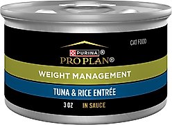 Purina Pro Plan Weight Management Tuna & Rice Entree in Sauce Wet Cat Food, 3-oz can, case of 24 slide 1 of 9