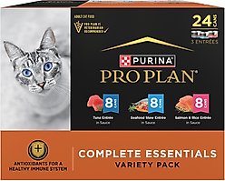 Purina Pro Plan High Protein Complete Essentials Seafood Favorites Variety Pack Wet Cat Food, 3-oz can, case of 24