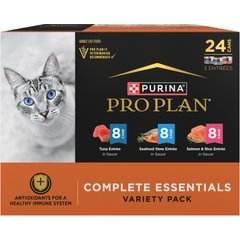 Purina Pro Plan High Protein Complete Essentials Seafood Favorites Variety Pack Wet Cat Food, 3-oz can, case of 24