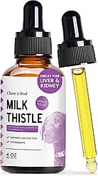 Chew + Heal Milk Thistle Tincture with Moringa Oil & Salmon Oil Liquid Kidney & Liver Health Supplement for Dogs, 4-fl oz bottle