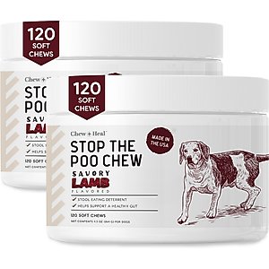 Chew + Heal Roasted Lamb Stop The Poo Soft Chew Coprophagia & Digestive Supplement for Dogs, 240 count