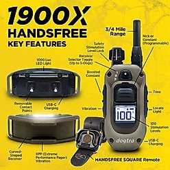 Dogtra 1900X Handsfree Waterproof Vibration & Tone Remote Dog Training Collar, 13 to 20-in neck, Black slide 2 of 9