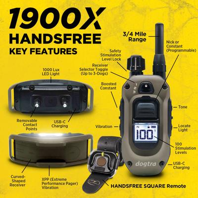 Show full view: Dogtra 1900X Handsfree Waterproof Vibration & Tone Remote Dog Training Collar, 13 to 20-in neck, Black slide 7 of 10