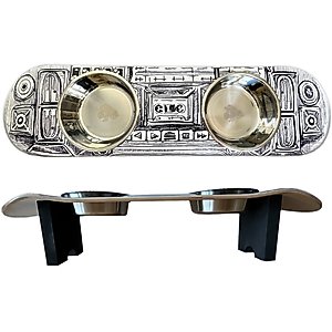 Funky Flies BoomBox SkateBowls Stainless Steel Elevated Dog Bowls, 3-cup