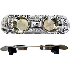 Funky Flies BoomBox SkateBowls Stainless Steel Elevated Cat Bowls, 3-cup