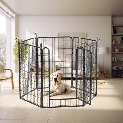 Show full view: Cesicia Indoor & Outdoor 6-Panel Metal Dog Fence, Black slide 5 of 7