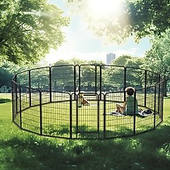 Cesicia Outdoor 16-Panel Metal Dog Fence, Black