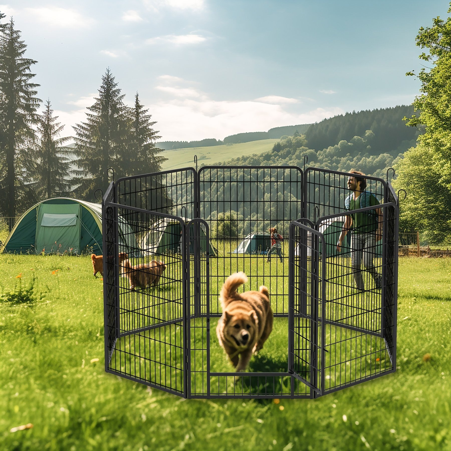 Cesicia Indoor & Outdoor 8-Panel Metal Dog Fence, Black