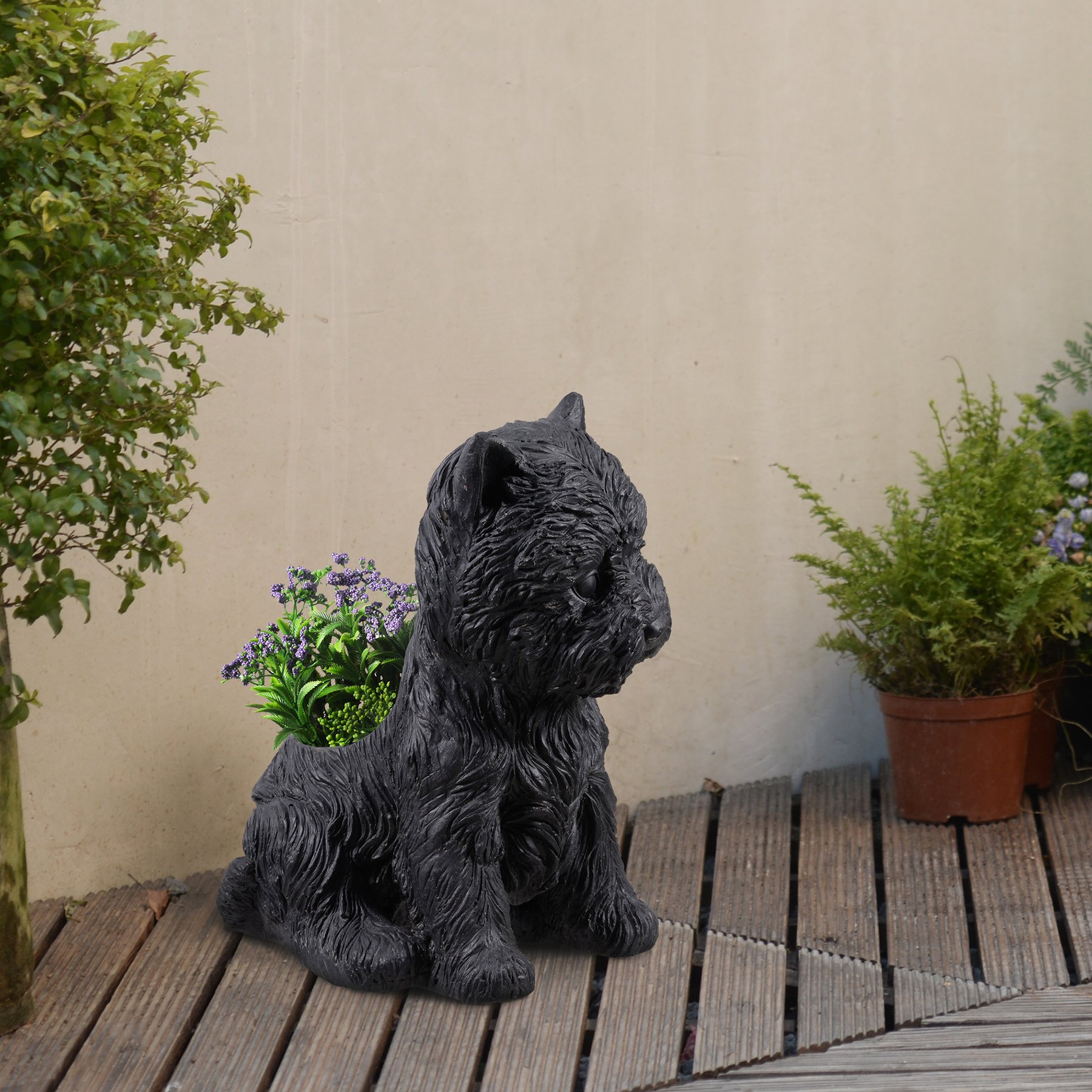 Hi-Line Gift White Terrier Flower Planter, Gray, 13.8-in