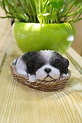Hi-Line Gift Wicker Basket Shih Tzu Puppy Statue, 6-in