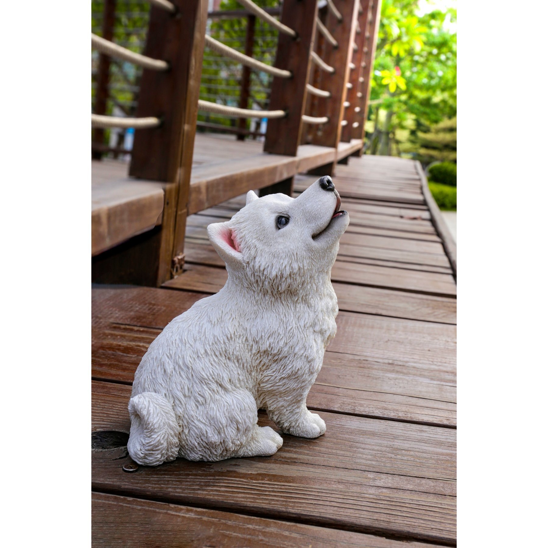 Hi-Line Gift Howling American Eskimo Puppy Statue, 6.61-in