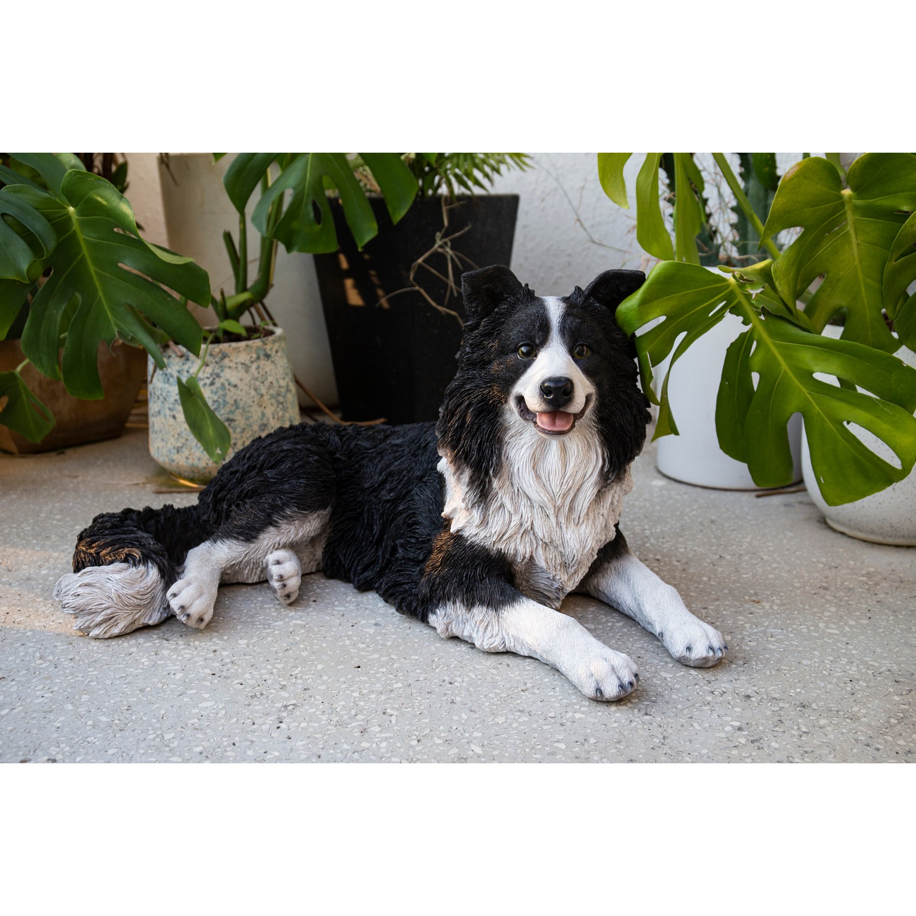 Hi-Line Gift Lying Down Border Collie Statue, 14.17-in