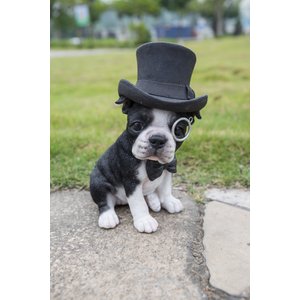 Hi-Line Gift Boston Terrier Statue with Top Hat, Spectacle, & Bow Tie, 8-in