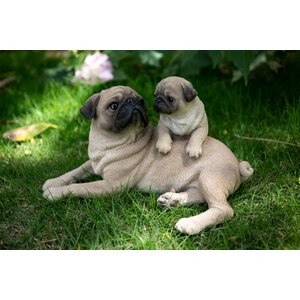 Hi-Line Gift Mother & Baby Pugs Statue, 6.1-in