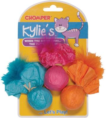 Show full view: Kylie's Brights Paper Ball Rattlers with Feather Cat Toy, 3 count slide 2 of 3