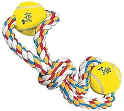 Zanies Rope Tennis Ball Figure 8 Dog Tug Toy, 15-in, 2 count