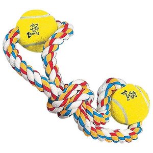 Zanies Rope Tennis Ball Figure 8 Dog Tug Toy, 15-in, 2 count