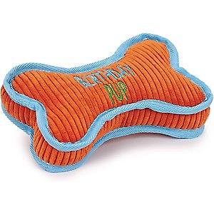 Zanies Birthday Pup Bone Squeaky Dog Chew Toy, Orange