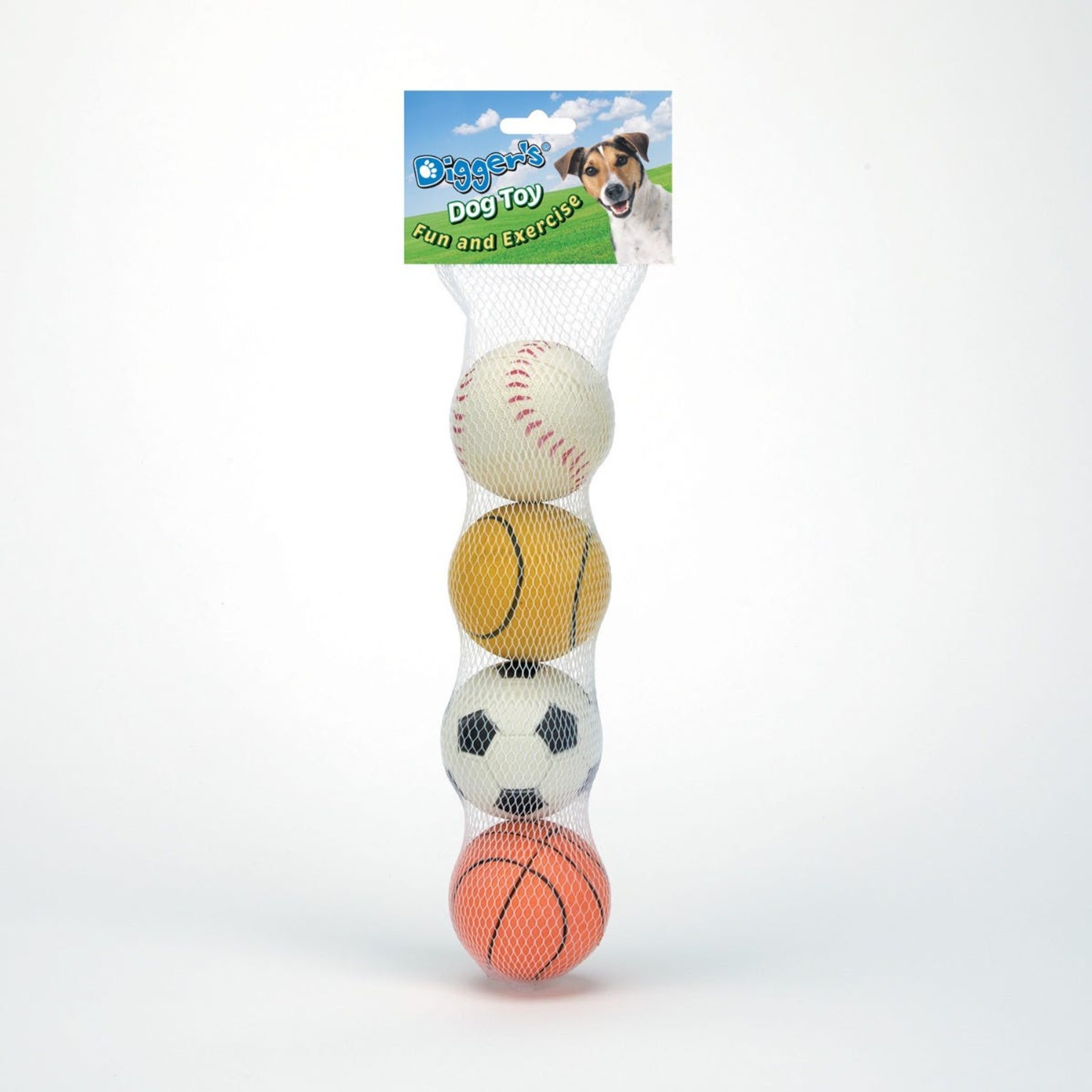 Digger's Rubber Sports Themed Dog Ball Toy, 4 count