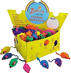 Zanies Cheese Wedge 60 Mice Display Box Cat Toy, Rainbow