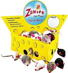 Zanies Cheese Wedge 60 Mice Display Box Cat Toy, Gray