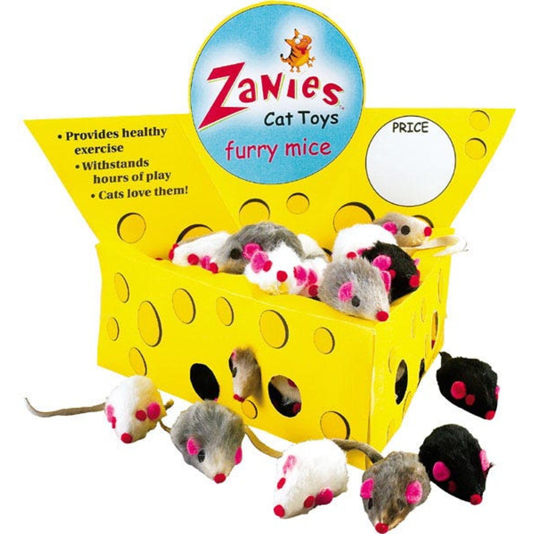 Zanies Cheese Wedge 60 Mice Display Box Cat Toy, Gray