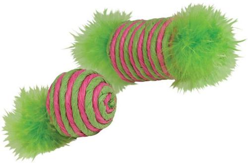 Show full view: Kylie's Brights Raffia Spool & Ball with Feather Cat Toy, 2 count slide 2 of 2