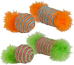 Kylie's Brights Raffia Spool & Ball with Feather Cat Toy, 2 count
