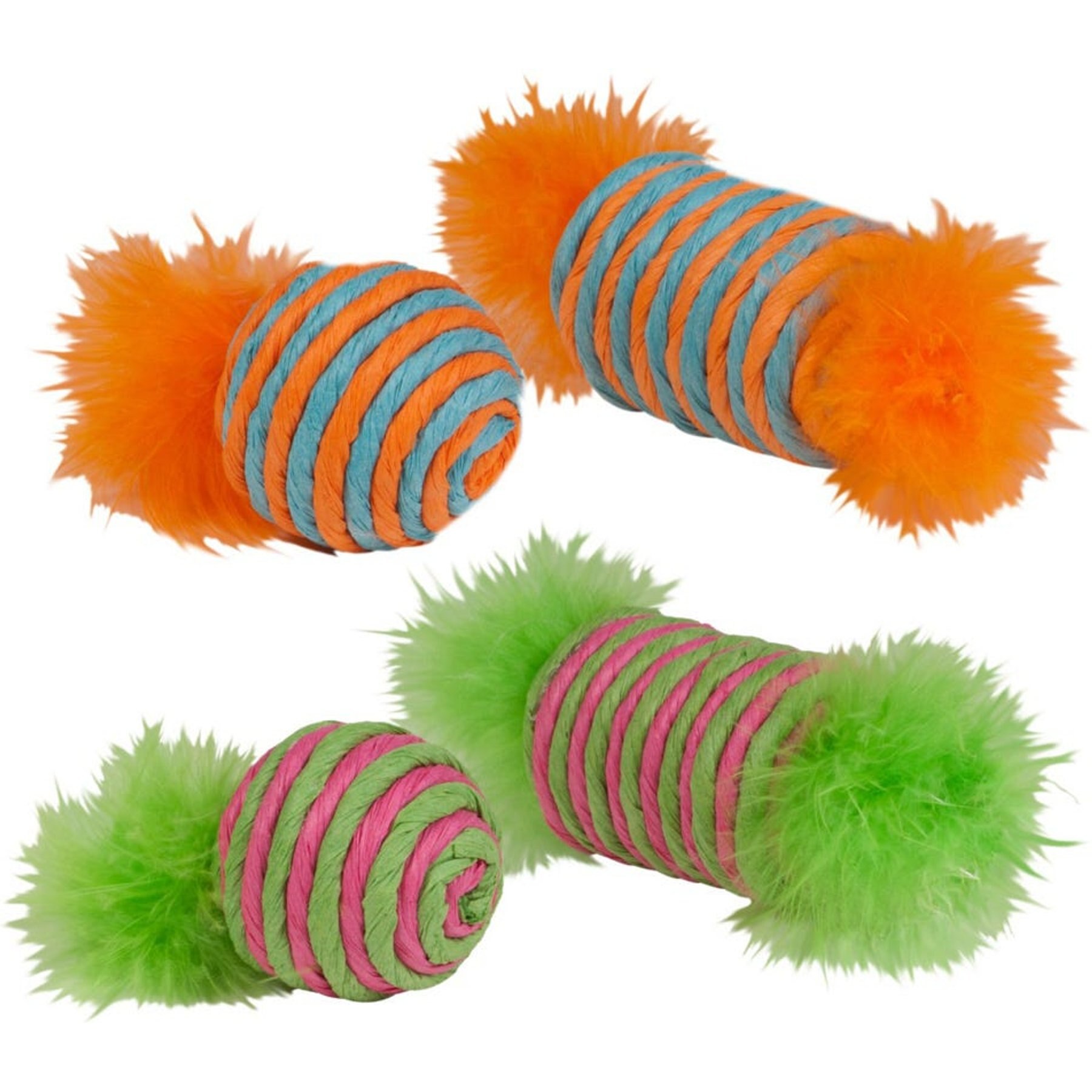 Kylie's Brights Raffia Spool & Ball with Feather Cat Toy, 2 count