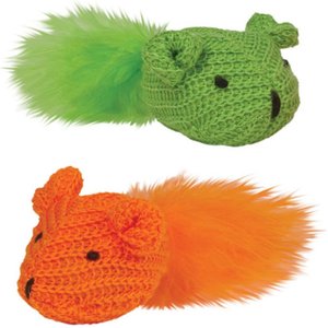 Kylie's Brights Knit Mouse with Feather Cat Toy, 2 count