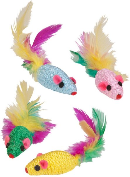Kylie's Brights Feather Mouse Rattlers Cat Toy, 4 count