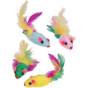 Kylie's Brights Feather Mouse Rattlers Cat Toy, 4 count