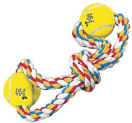 Show full view: Zanies Rope Tennis Ball Figure 8 Dog Tug Toy, 15-in, 2 count slide 2 of 3