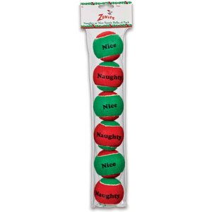 Zanies Naughty or Nice Tennis Ball Dog Toy, 6 count