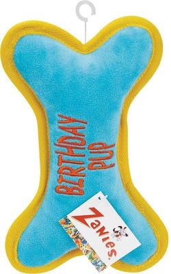 Show full view: Zanies Birthday Pup Bone Squeaky Dog Chew Toy, Blue slide 2 of 2
