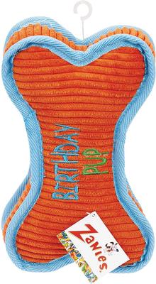 Show full view: Zanies Birthday Pup Bone Squeaky Dog Chew Toy, Orange slide 2 of 2