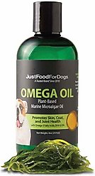 JustFoodForDogs Omega Plus Oil Omega-3, Skin & Coat Support, Joint Health, EPA & DHA from Algae Oil, Sustainable & Eco-Friendly Liquid Supplement for Dogs, 8-fl oz bottle