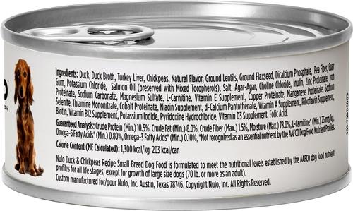 Show full view: Nulo Small Breed Adult Grain-Free Duck Recipe Wet Pate Canned Dog Food, 5.5-oz, case of 24 slide 3 of 10
